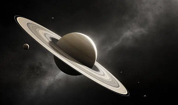 Photo of Planet Saturn with major moons