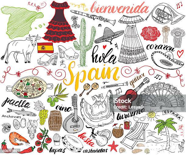 スペイン手描きスケッチセットベクトルイラスト - スペインのベクターアート素材や画像を多数ご用意 - スペイン, スペイン文化, イラストレーション