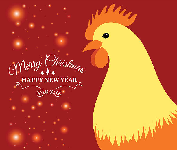 Merry Christmas e-card with rooster and designed text. Vector Vector illustration of Merry Christmas e-card with cock and designed text. bland chicken stock illustrations