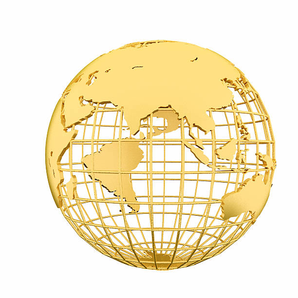 istock 3d render, Golden globe of the Earth 606195738