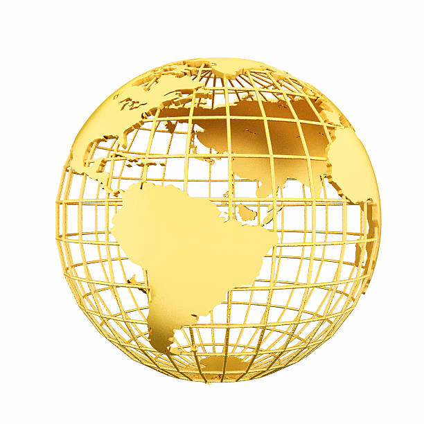 istock 3d render, Golden globe of the Earth 606195850