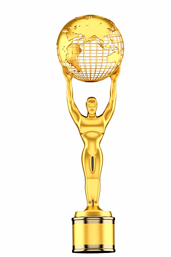 3d render, World Globe Trophy isolated on white background.