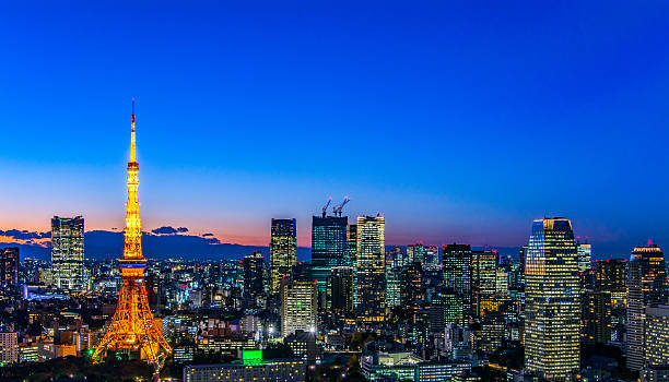 istock Tokyo area dense building nightscape and Tokyo tower 606200956