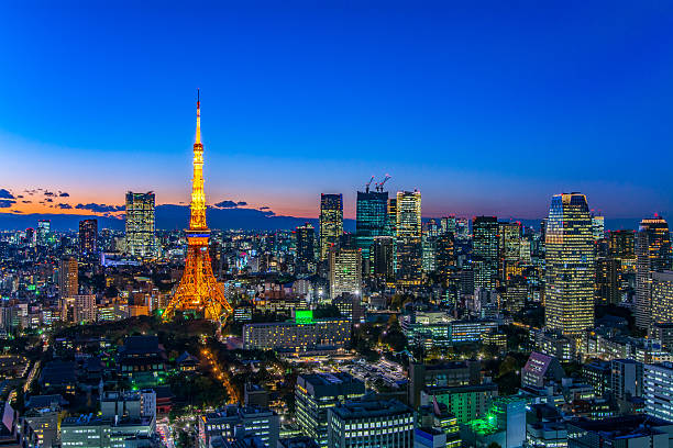istock Tokyo area dense building nightscape and Tokyo tower 606201016