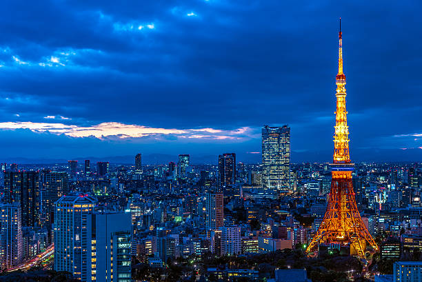 istock Tokyo area dense building nightscape and Tokyo tower 606201102