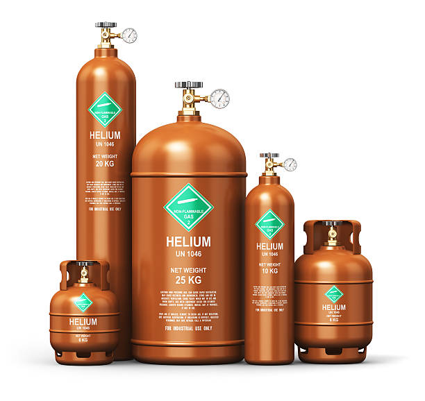 set of different liquefied helium industrial gas containers - helium imagens e fotografias de stock