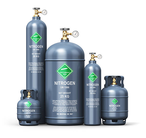 Set of different liquefied nitrogen industrial gas containers