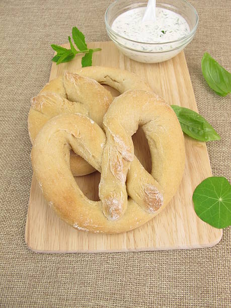 Homemade pretzels with herb cream cheese dip