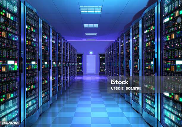 Server Room Interior In Datacenter Stock Photo - Download Image Now - Server Room, Network Server, Big Data