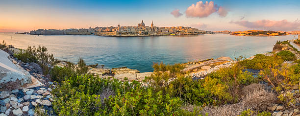 Malta - Panoramic skyline view of city of Valletta stock photo