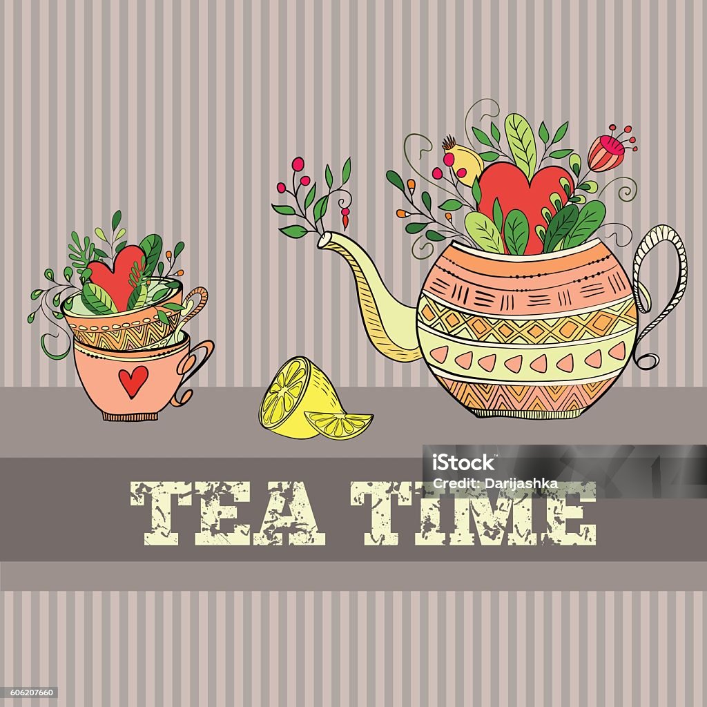 Background with teapot Vector background with cute teapot and cups Afternoon Tea stock vector