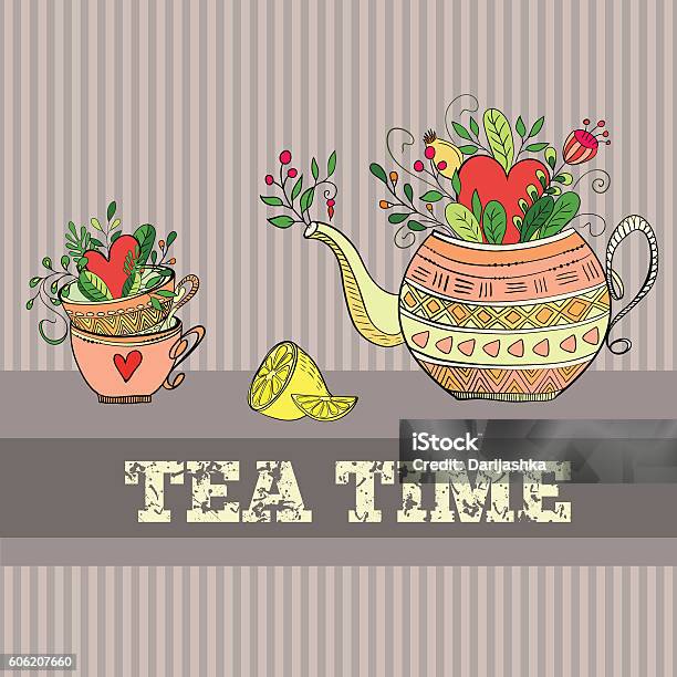 Background With Teapot Stock Illustration - Download Image Now - Afternoon Tea, Black Tea, Breakfast