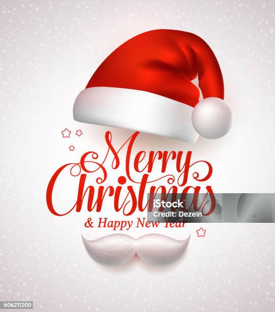 Merry Christmas Title Typography Vector Concept In Red With Hat Stock Illustration - Download Image Now