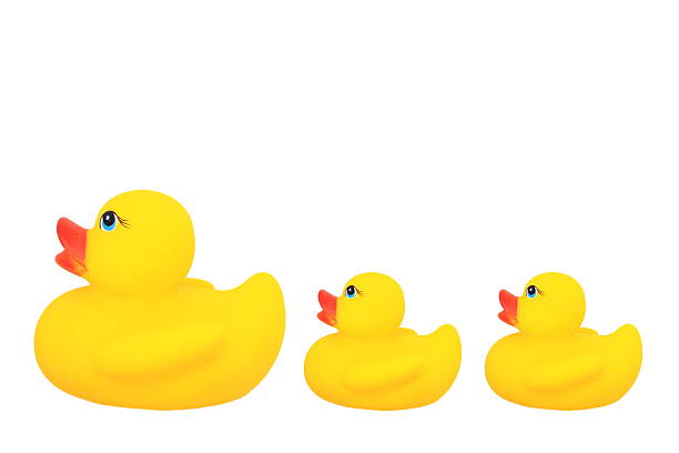 istock Parent dolls and baby duck isolated on white background 606215304