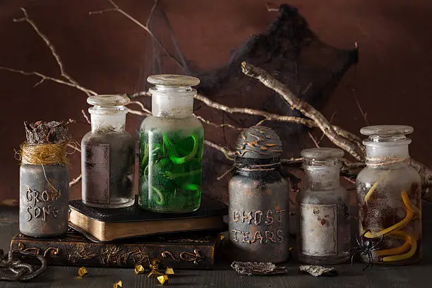 witch apothecary jars magic potions book halloween decoration