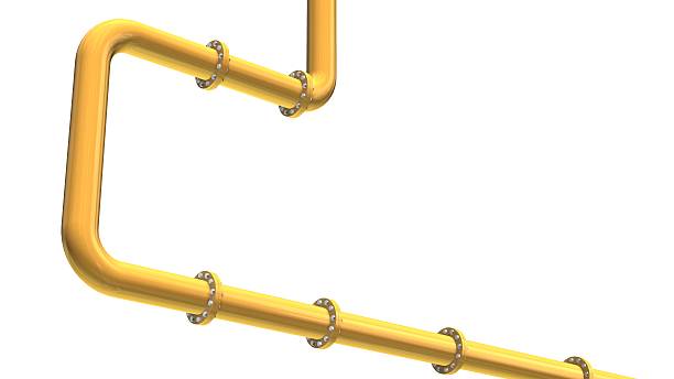 istock Yellow gas pipeline isolated on white 606217052
