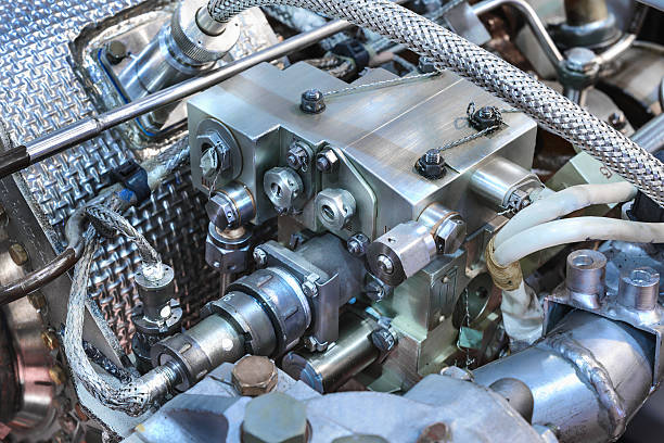 istock Details of old aircraft engine. 606217464