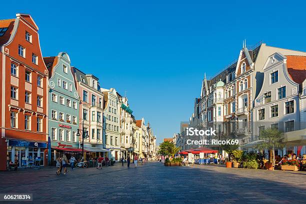 View To A Shopping Street In Rostock Germany Stock Photo - Download Image Now - Rostock, Germany, Shopping