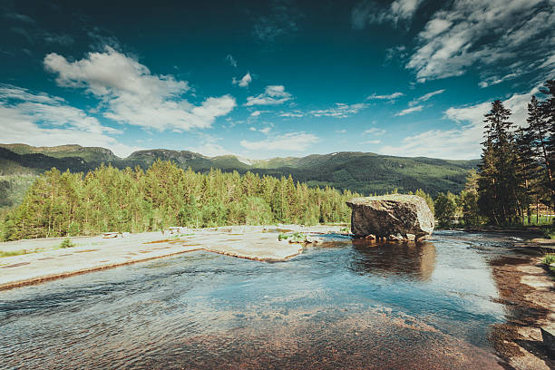 istock Beautiful view of mountain river in summer 606218382
