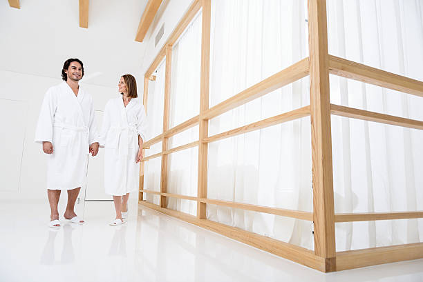 istock Beautiful couple arriving at spa 606219204