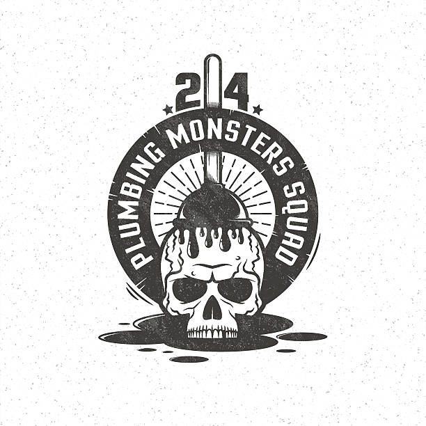 plumbing service-logo - skull dirty insignia grunge stock-grafiken, -clipart, -cartoons und -symbole