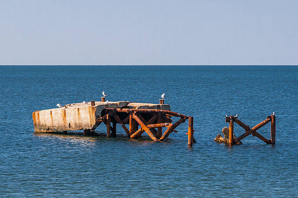 istock Landscape, sea gulls sitting on an old, abandoned pier 606221034