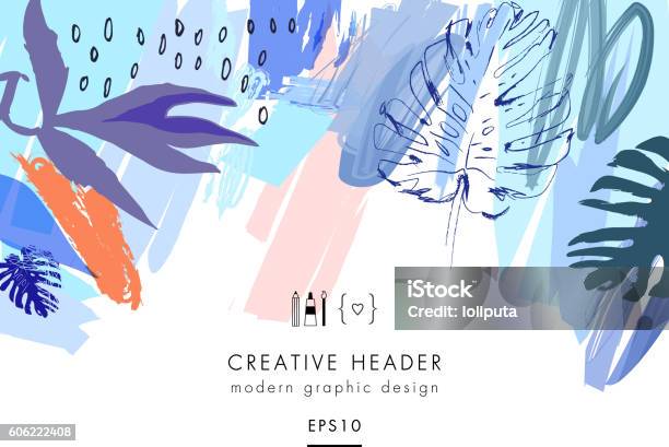 Creative Universal Floral Header In Tropical Style Stock Illustration - Download Image Now