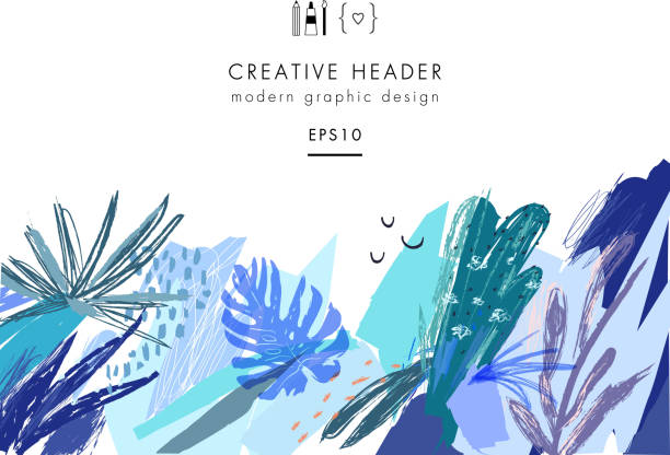 ilustraciones, imágenes clip art, dibujos animados e iconos de stock de cabezal floral universal creativo en estilo tropical. - abstract flower tropical climate single flower