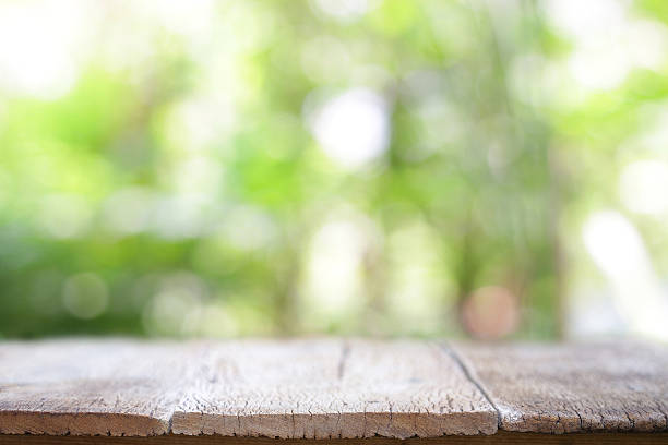 istock Outdoor Wooden table view 606222678