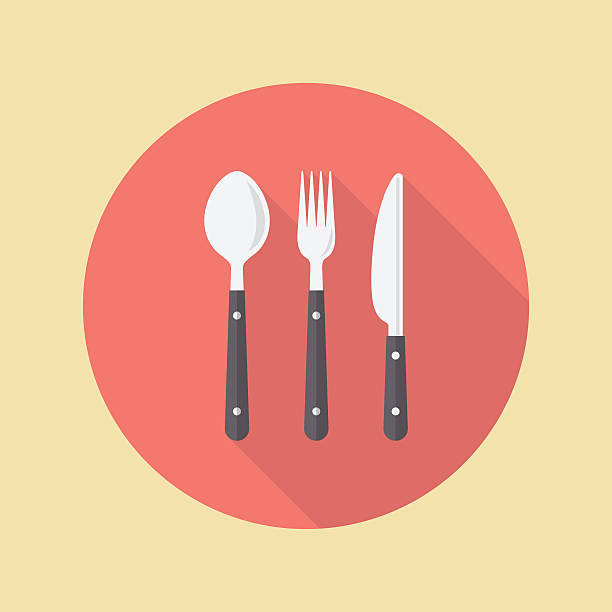 ilustraciones, imágenes clip art, dibujos animados e iconos de stock de cuchillo y tenedor cuchara - fork silverware spoon table knife