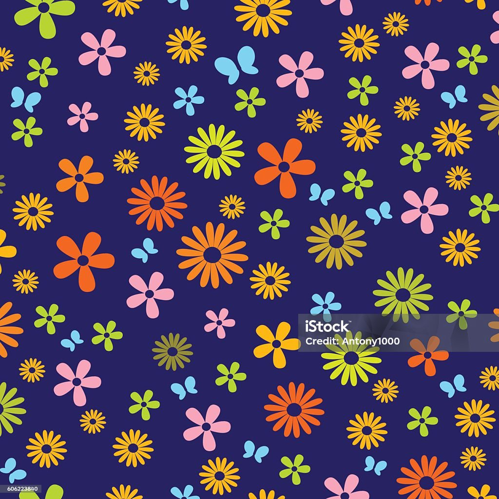 Pattern With Spring Flowers On Blue Stock Illustration - Download Image ...