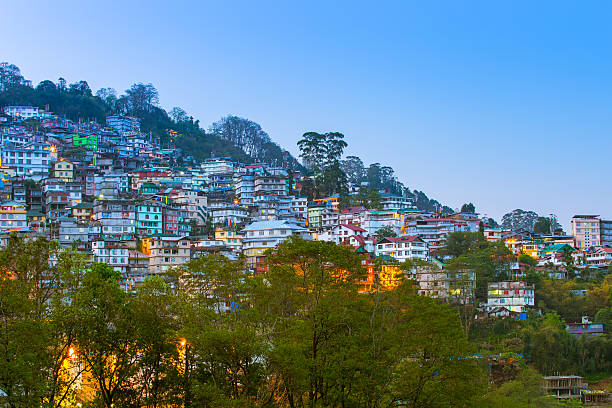 vista de gangtok la ciudad capital de sikkim, india - sikkim fotografías e imágenes de stock