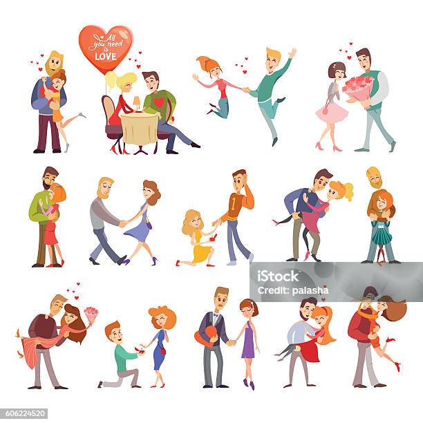 Collection Of Happy Couple Silhouettes Icons Stock Illustration - Download Image Now - Valentine's Day - Holiday, Couple - Relationship, Dancing