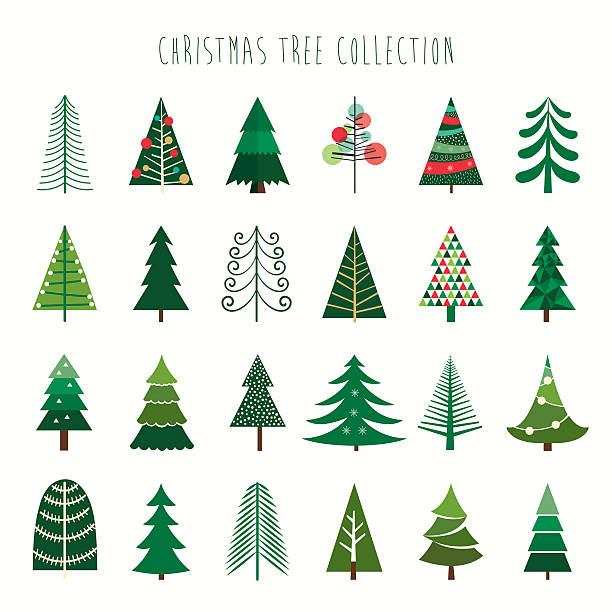 ilustraciones, imágenes clip art, dibujos animados e iconos de stock de christmas tree collection - christmas tree