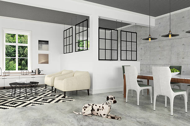 Apartment interior showing living and dining room