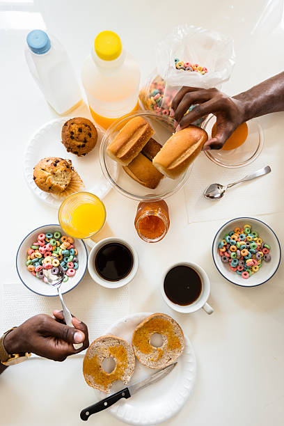 american breakfast with sweet cake