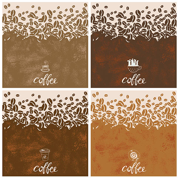 hand gezeichnet kaffee illustration. geben sie mit kaffeeobjekten und textur ein. - coffee beans stock-grafiken, -clipart, -cartoons und -symbole