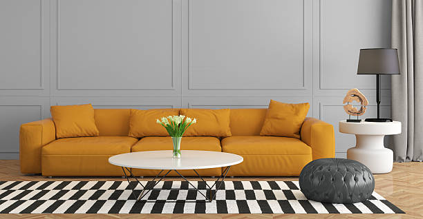 istock Contemporary living room with orange sofa 606228366