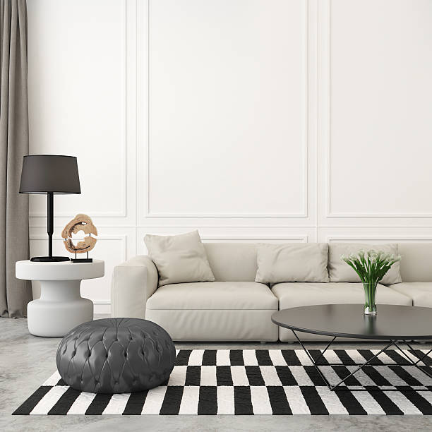 salon rétro moderne avec canapé blanc - miami florida color image photography creativity photos et images de collection