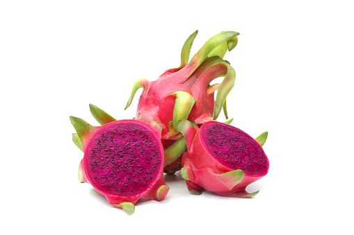 Red dragon fruit isolated on white background