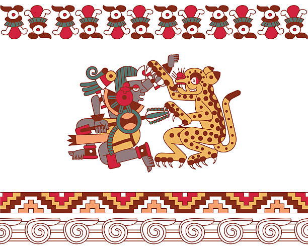 ilustraciones, imágenes clip art, dibujos animados e iconos de stock de patrón de garabato azteca - guerrero azteca
