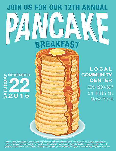 pancake-frühstück-poster-vorlage  - pancake stack stock-grafiken, -clipart, -cartoons und -symbole
