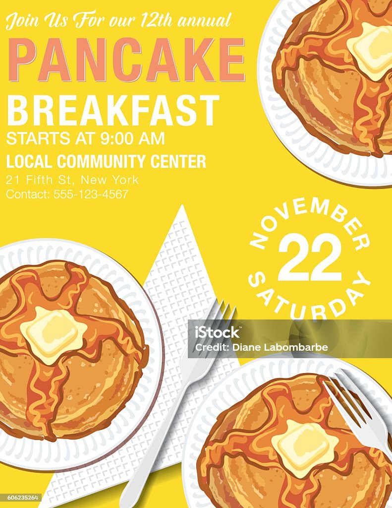 Pancake Breakfast Poster Template Poster or flyer for a pancake breakfast fundraiser event. Charity event poster template. Pancake stock vector