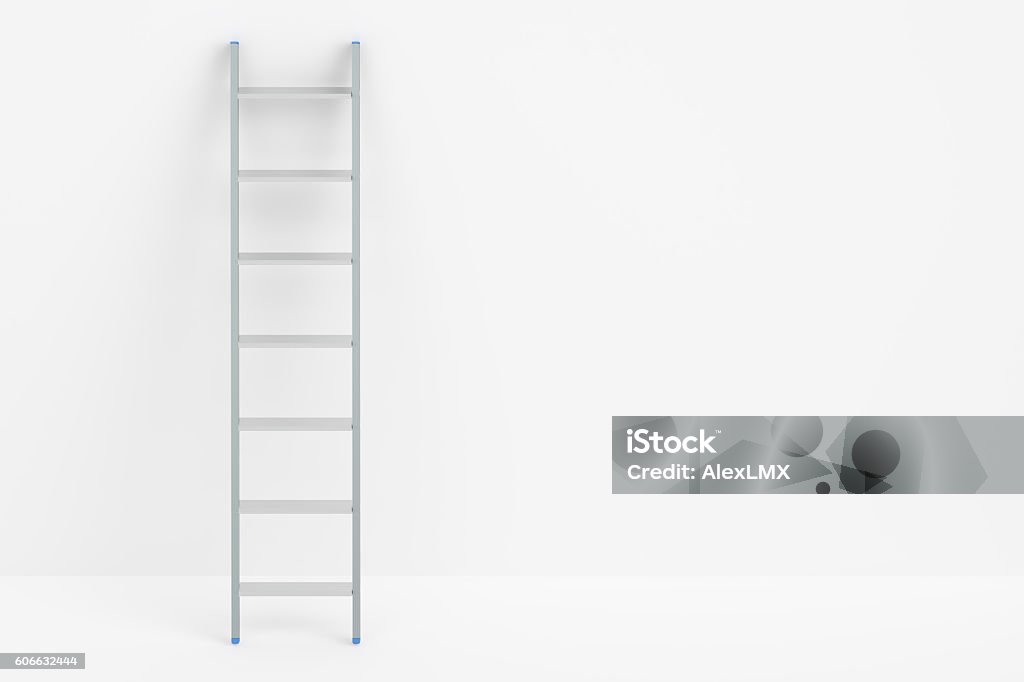 ladder and white wall, 3D rendering ladder and white wall, 3D rendering isolated on white background Ladder Stock Photo