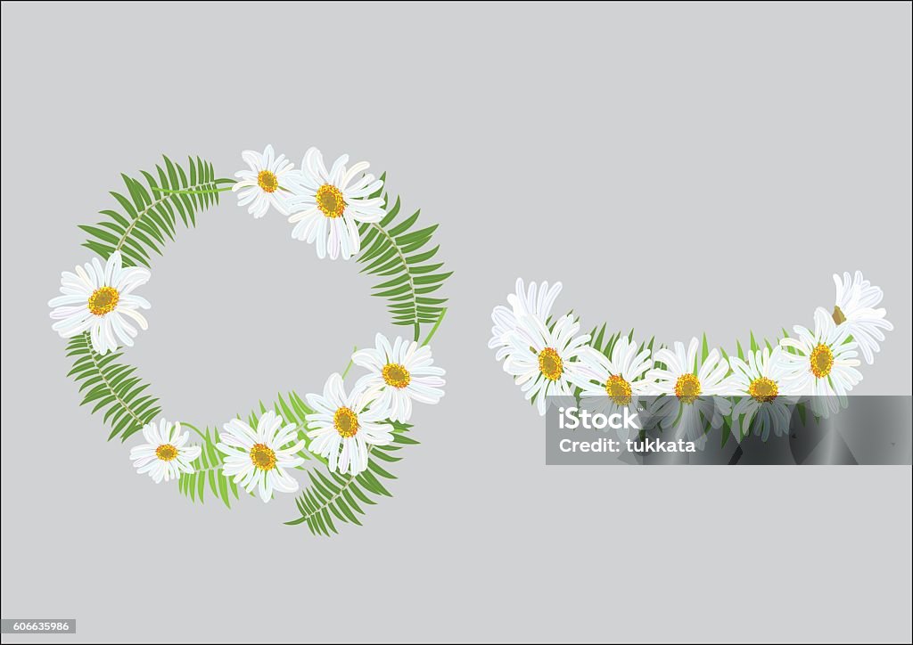 Crown daisy flower with fern ,headband Crown daisy flower with fern ,headband   design top view and side view . cute crown with happiness feeling Headband stock vector