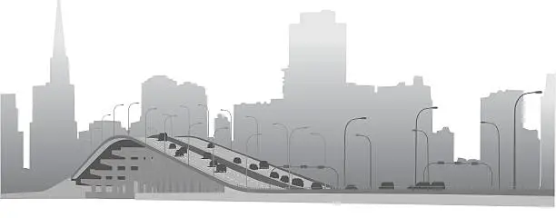 Vector illustration of Downtown Bridge Over The Lake Vector Illustration