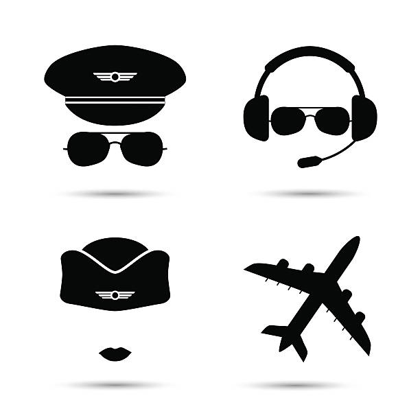 illustrazioni stock, clip art, cartoni animati e icone di tendenza di hostess, pilota, icone vettoriali dell'aereo - uniforme militare