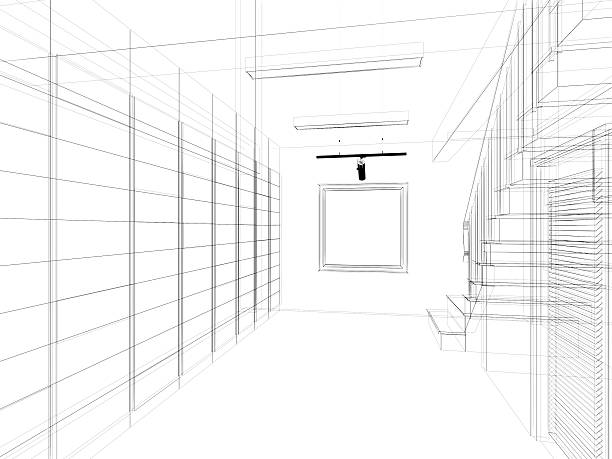 istock sketch design of interior stair hall ,3d rendering 606638430