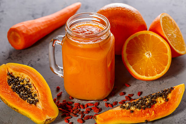 istock Papaya smoothie, selective focus. Detox, diet food. 606638748