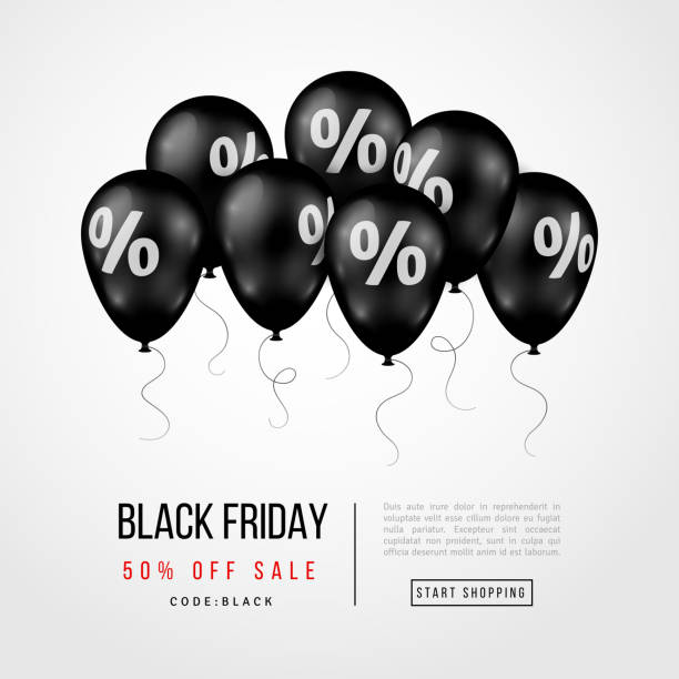 istock Black Friday Sale Poster with Dark Glossy Balloons 606642850